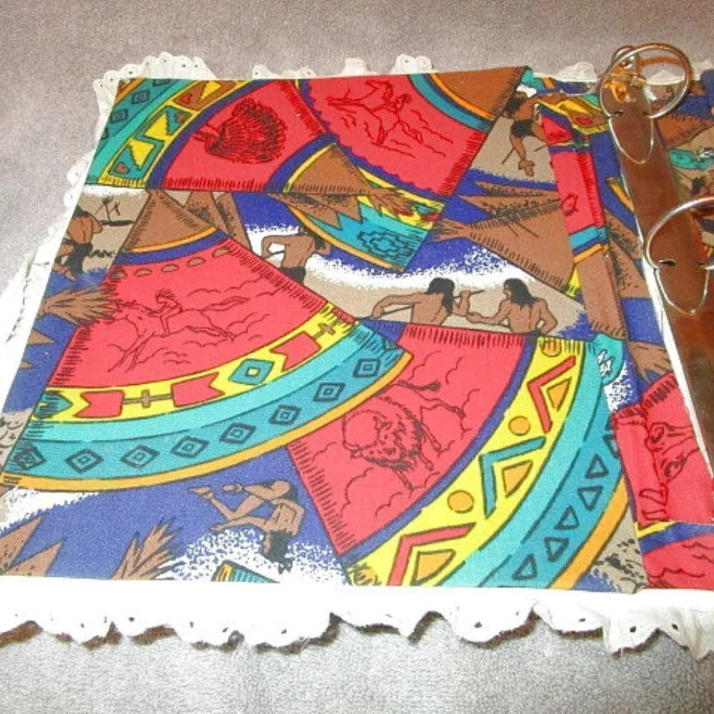 Vtg Native American Notebook Binder Padded Fabric Leather Conchos Southwestern